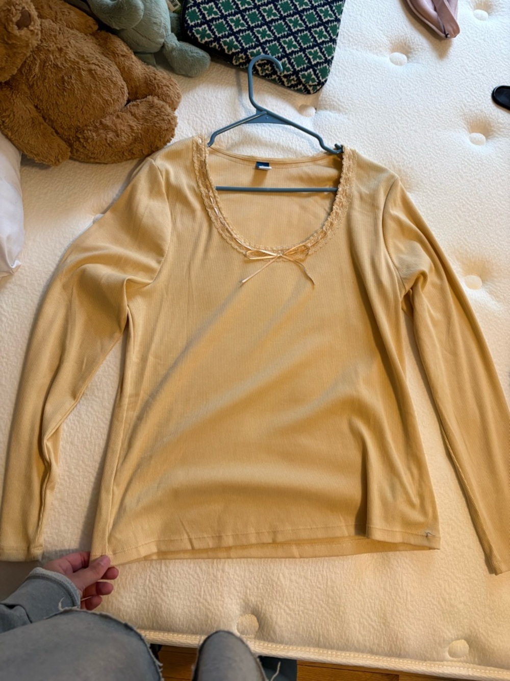 Old Navy Lace-Trim Scoop Neck Long Sleeve Top - Mustard